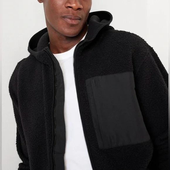 Old Navy Mens Sherpa Zip Hoodie | M | Black NEW!! - Picture 5 of 12